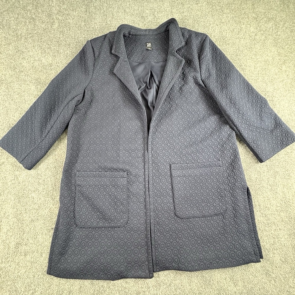 Roz & Ali Blazer Women XL Navy Longline Knit Open Front Teacher Office Capsule